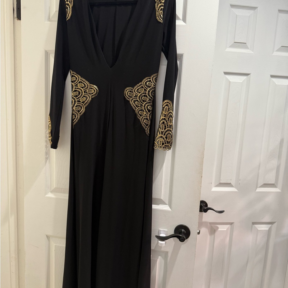 VENUS Black Dress with Gold Accents